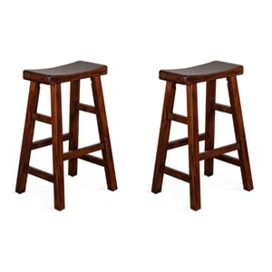 Pemberly Row 30&quot Saddle Seat Mahogany Wood Stool in Dark Chocolate (Set of 2)