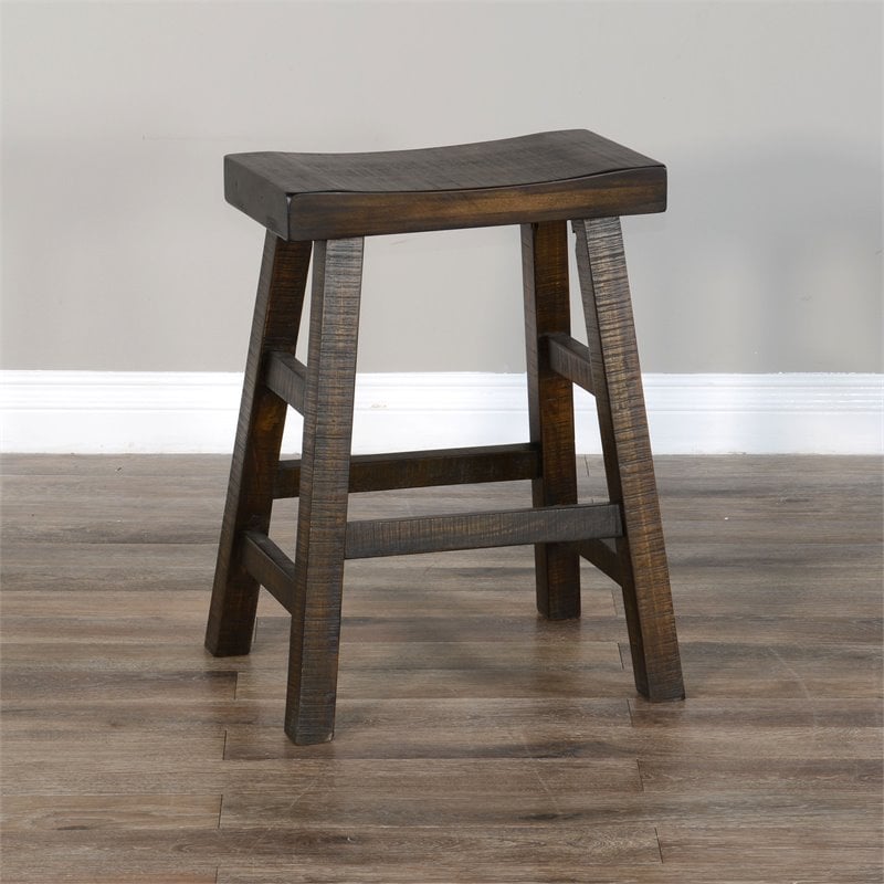 Pemberley Row Wood Tobacco Bar Stool Saddle Seat with Footrest 24