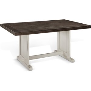 Pemberly Row 60&quot Farmhouse Wood Table in Off White Dark Brown