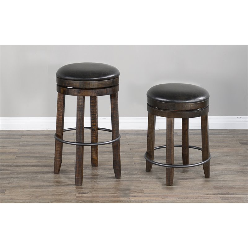 Pemberly Row Wood Bar Stool Chair in Tobacco (Set of 2)