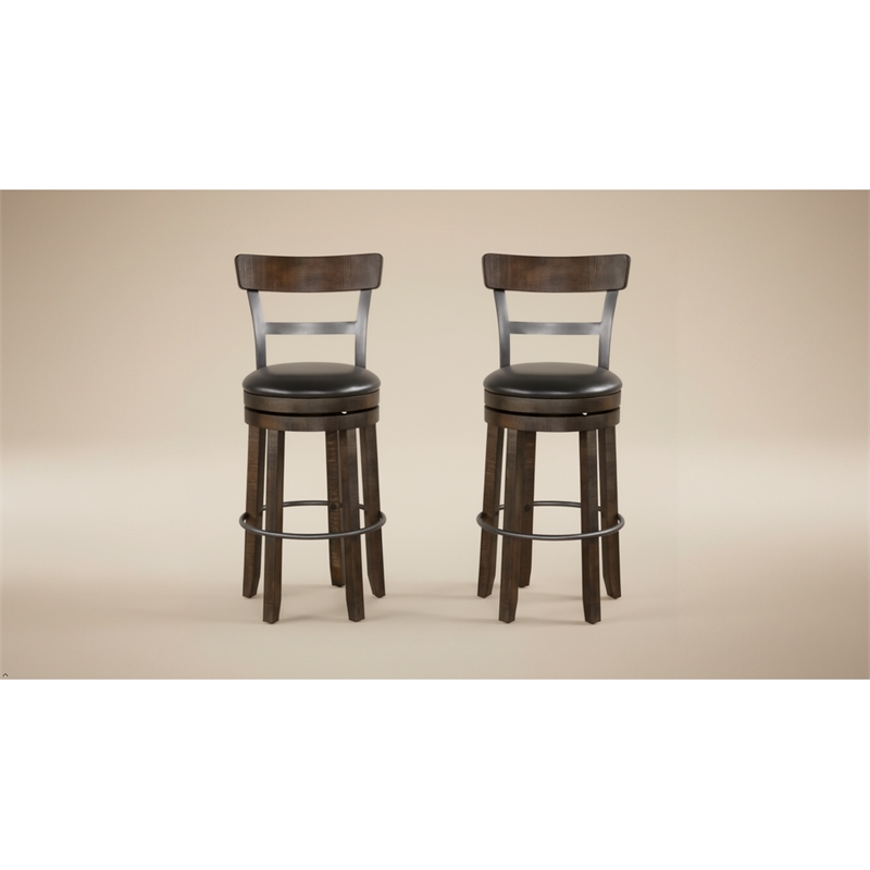 Pemberly Row Wood Bar Stool Chair in Tobacco (Set of 2)