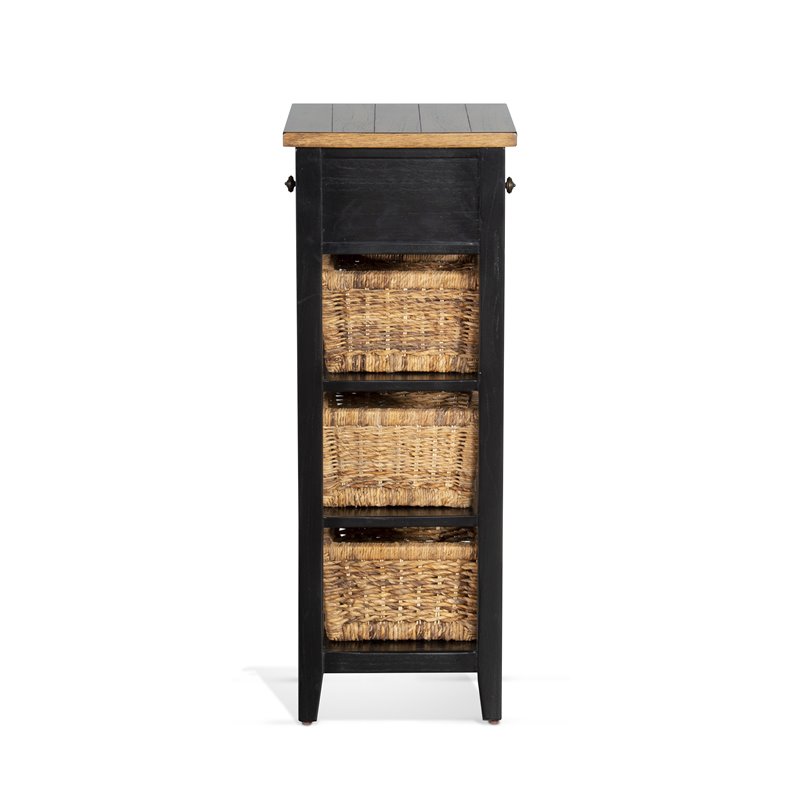 Pemberly Row Farmhouse Wood Storage Rack with Woven Baskets in Black/Natural