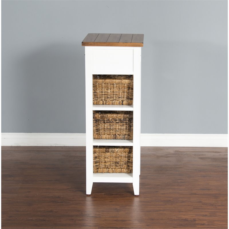 Pemberly Row Farmhouse Wood Storage Rack with Woven Baskets in White/Natural