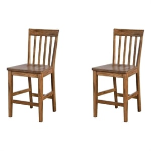 Pemberly Row Wood Bar Stool Chair in Oak (Set of 2)