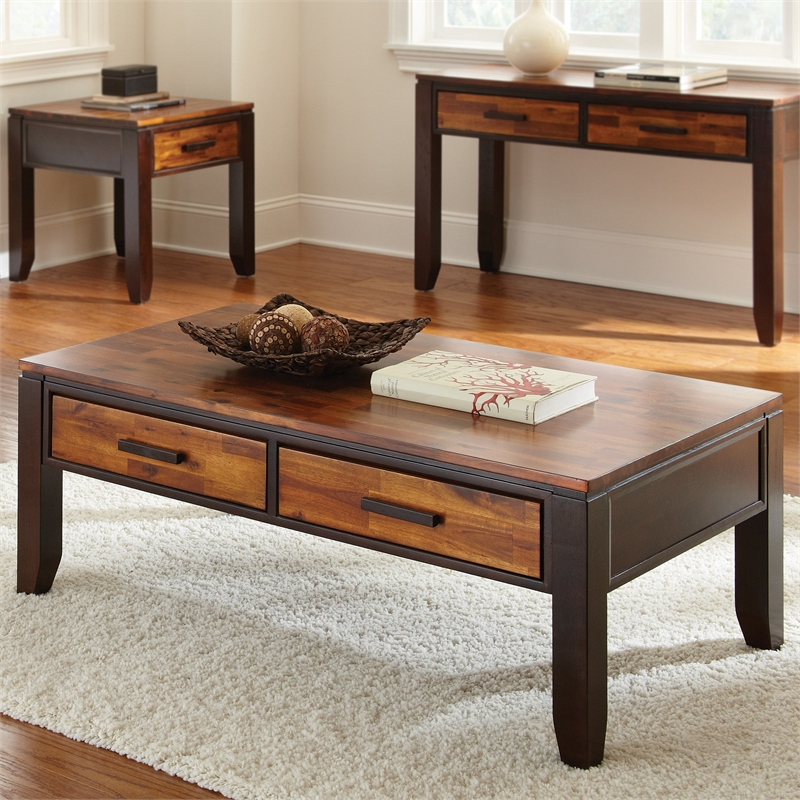 Pemberly Row Transitional Console Table in Two-Tone Cherry