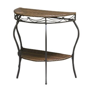 Pemberley Row Resin Wicker Antique Brown Patio Table Half Moon Waterproof 30&quot Unassembled