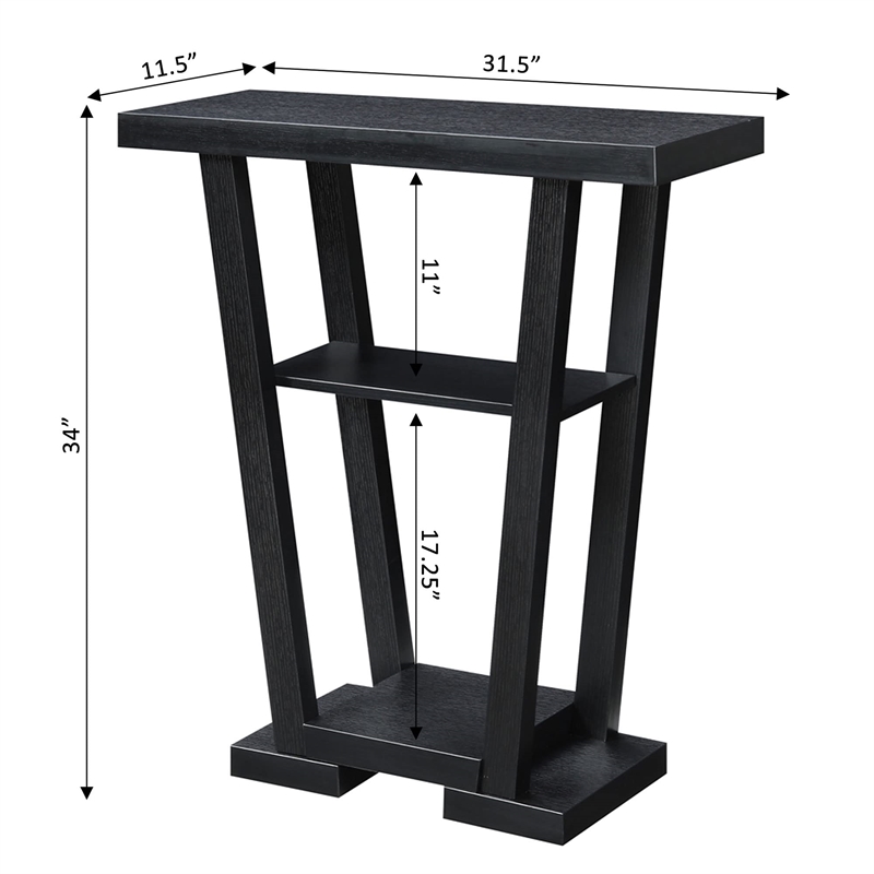 Pemberly Row Transitional V Console Table in Black Wood Finish