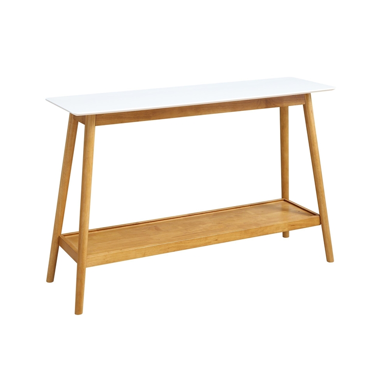 Pemberly Row Mid Century Console Table in White and Natural Wood Finish