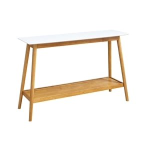 Pemberly Row Mid Century Console Table in White and Natural Wood Finish