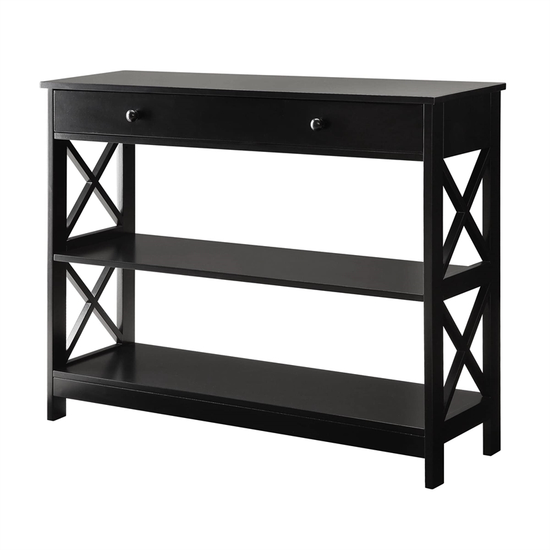 Pemberly Row Transitional Console Table with Drawer in Black Wood Finish