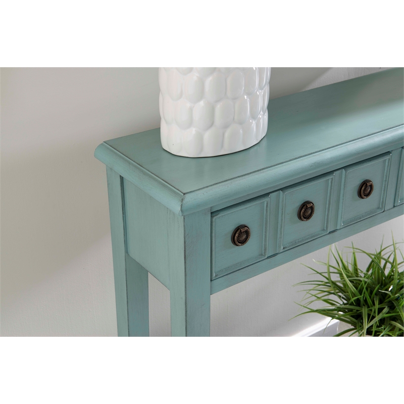 Pemberley Row Wood Teal Blue Console Table Rectangular Slimline 60