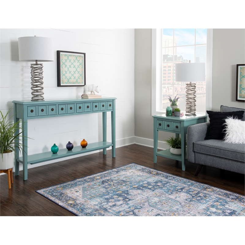 Pemberley Row Wood Teal Blue Console Table Rectangular Slimline 60