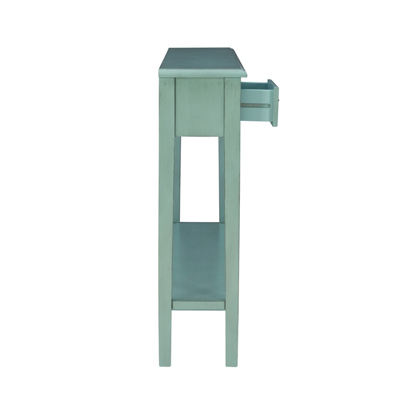 Pemberley Row Wood Teal Blue Console Table Rectangular Slimline 60