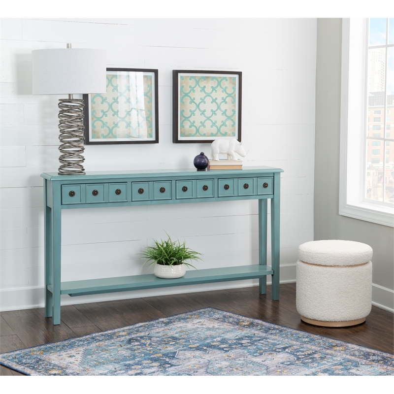 Pemberley Row Wood Teal Blue Console Table Rectangular Slimline 60