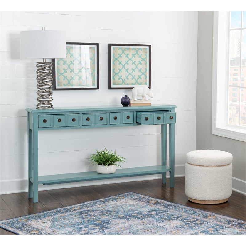 Pemberley Row Wood Teal Blue Console Table Rectangular Slimline 60