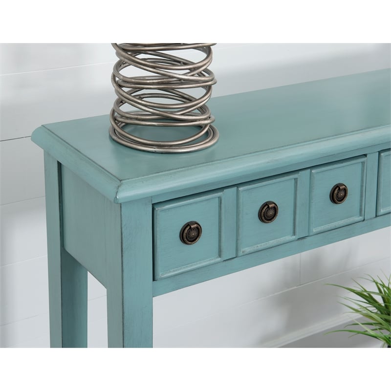 Pemberley Row Wood Teal Blue Console Table Rectangular Slimline 60