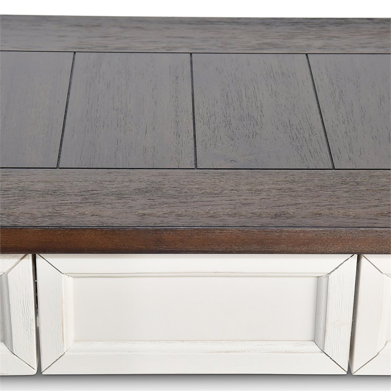 Pemberly Row Farmhouse Wood Console Table in Dark Oak and White