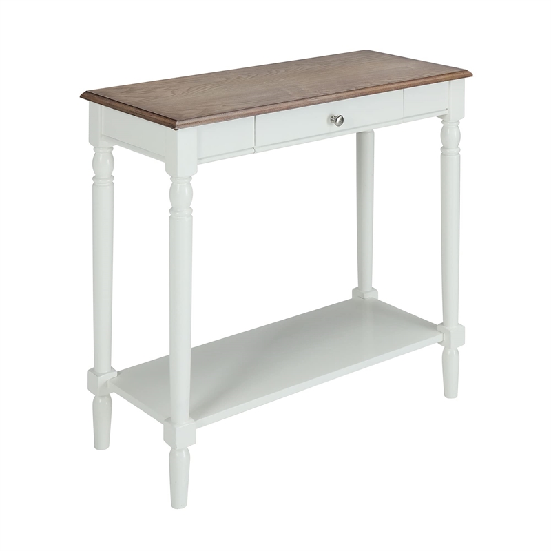 Pemberly Row Traditional Hall Table with Drawer in Driftwood and White Wood