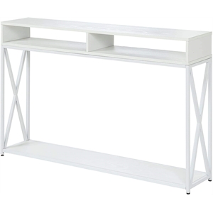 Pemberly Row Transitional Deluxe Two-Tier Console Table in White Wood Finish