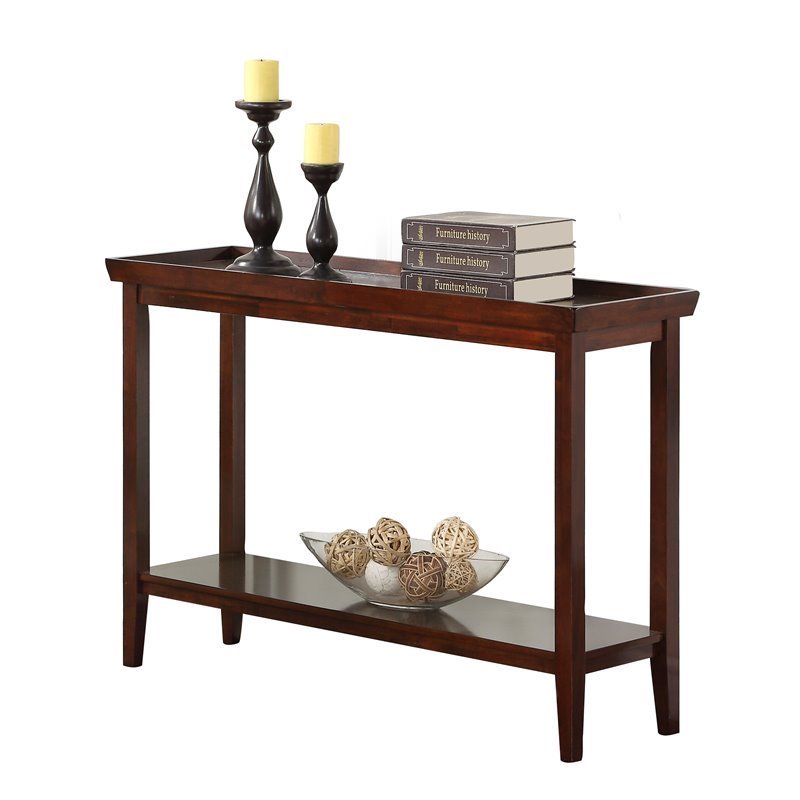 Pemberley Row Solid Rubberwood Espresso Console Table Rectangular Raised Edges 48