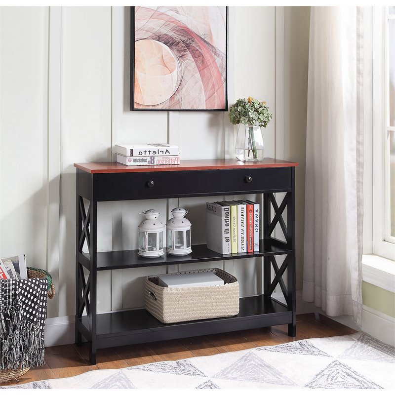 Pemberley Row MDF Cherry Black Console Table Rectangular Concealed Storage 31.5