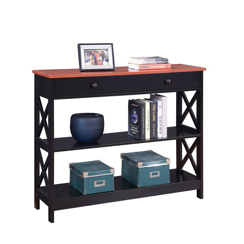 Pemberley Row MDF Cherry Black Console Table Rectangular Concealed Storage 31.5