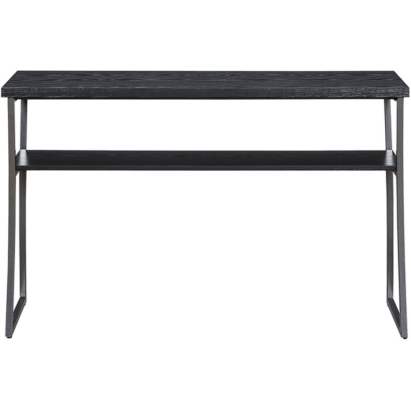 Pemberly Row Farmhouse Console Table in Black Wood Grain and Metal Frame