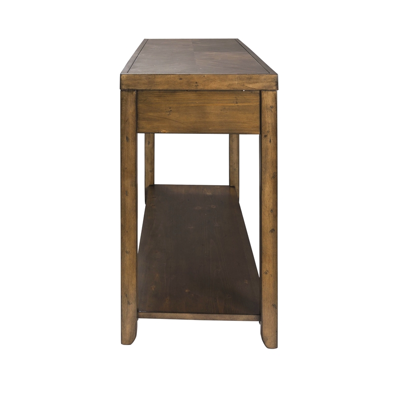 Pemberley Row Wood Brown Sofa Table Rectangular Bottom Shelf for Storage