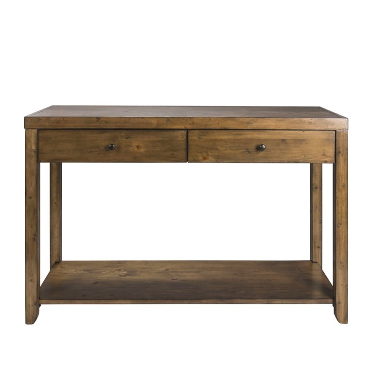 Pemberley Row Wood Brown Sofa Table Rectangular Bottom Shelf for Storage