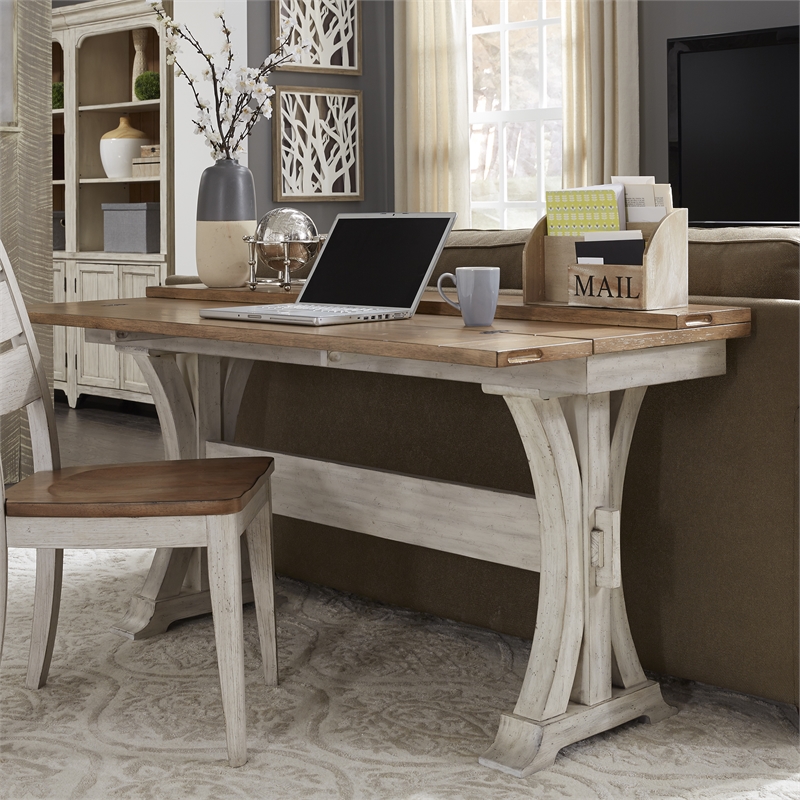 Pemberley Row Wood Distressed White Sofa Table Rectangular Flip Lid