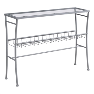 Pemberly Row Contemporary 42&quot Glass Top Console Table in Silver
