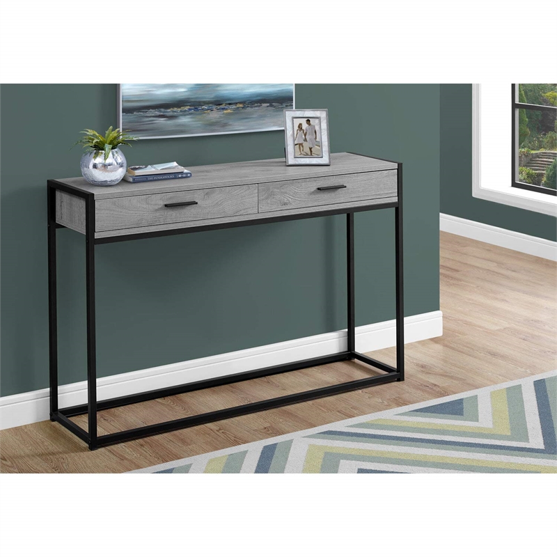 Pemberly Row 2 Drawer Accent Console Table in Gray and Black