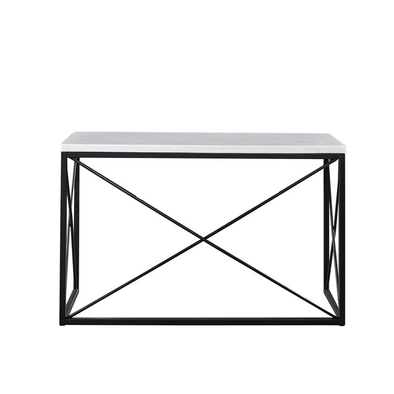 Pemberly Row Transitional White Marble Top Rectangle Sofa Table