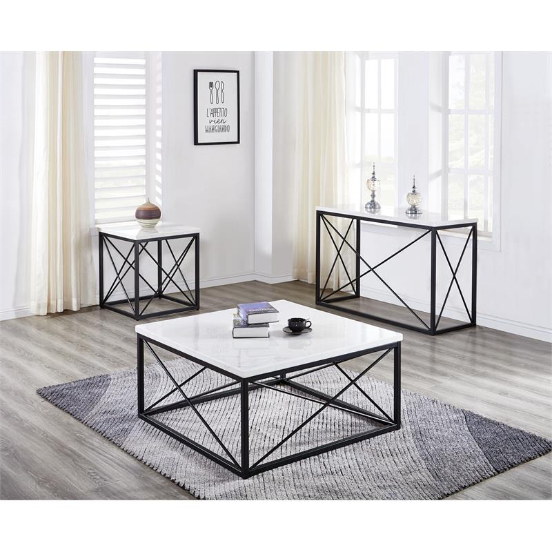 Pemberly Row Transitional White Marble Top Rectangle Sofa Table