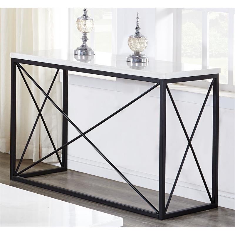 Pemberly Row Transitional White Marble Top Rectangle Sofa Table
