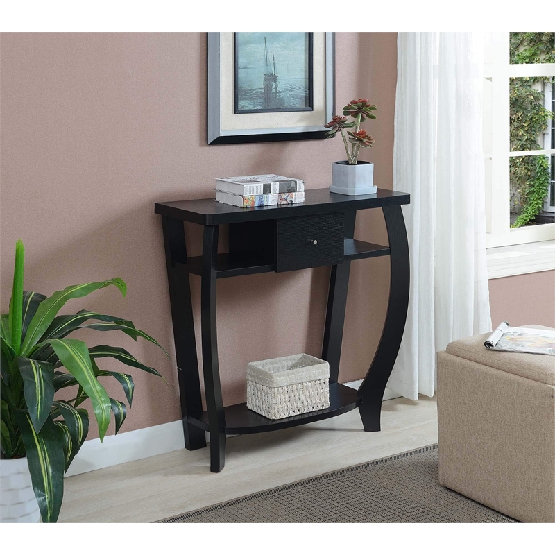 Pemberly Row Contemporary Console Table in Black Wood Finish