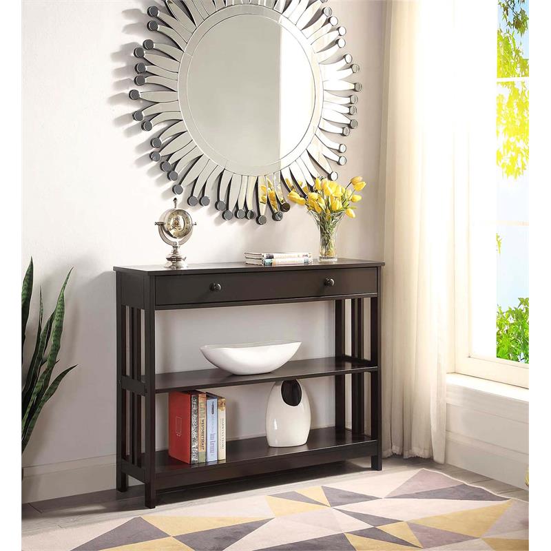 Pemberly Row Transitional One-Drawer Console Table in Espresso Wood Finish