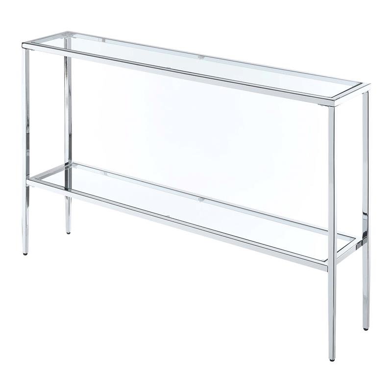 Pemberley Row Chromed Metal Chrome Console Table Rectangular Clear Glass 47.25