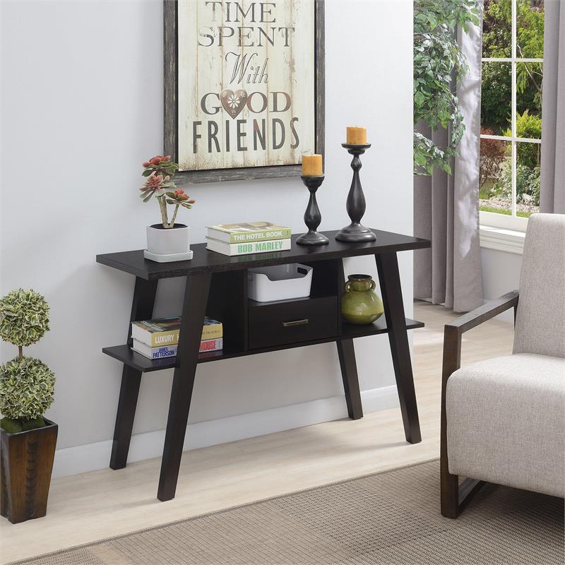 Pemberly Row Contemporary Espresso Wood Console Table with Drawer