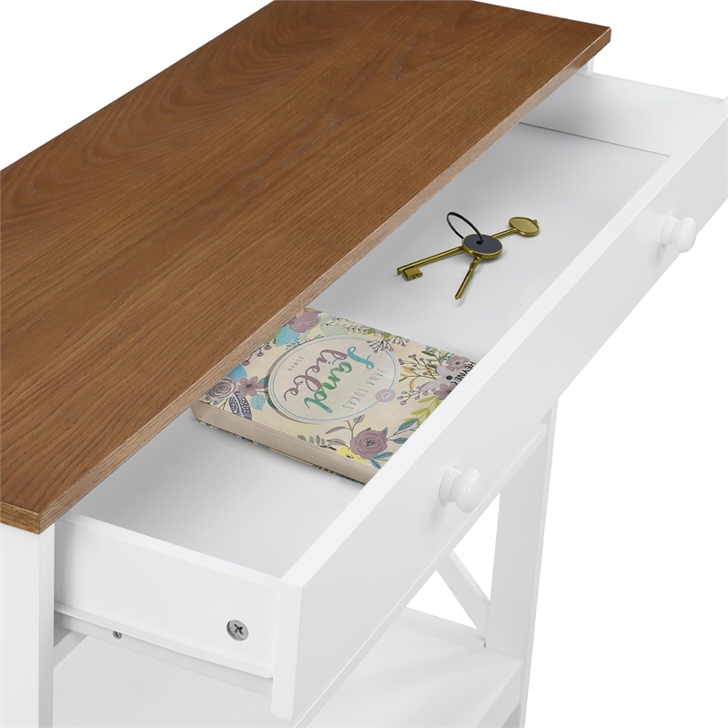 Pemberly Row Transitional Driftwood One-Drawer Console Table in White Wood