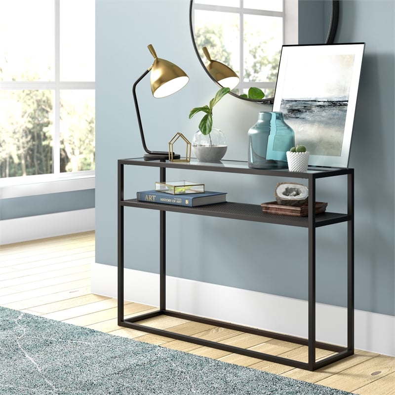 Pemberly Row Traditional Metal Two Shelf Black and Console Table