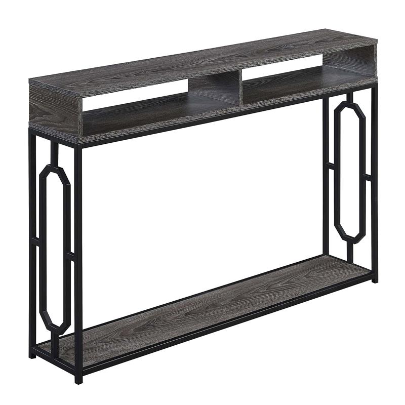 Pemberly Row Transitional Deluxe 2 Tier Console Table in Weathered Gray Wood