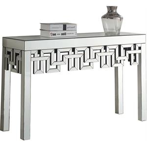 Pemberley Row Glass Mirrored Console Table Rectangular Geometric Design 48&quotW Unassembled