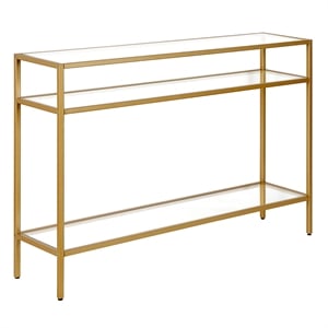 Pemberly Row Modern Brass Metal Console Table 42inch W in Black