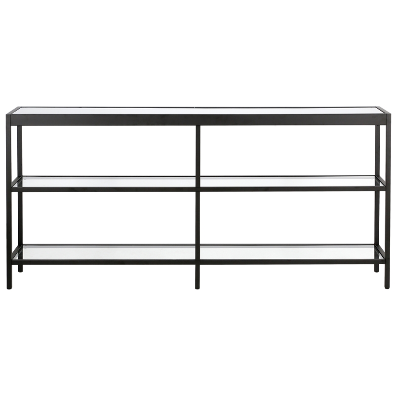 Pemberley Row Steel Blackened Bronze Console Table Rectangular Tempered Glass 64