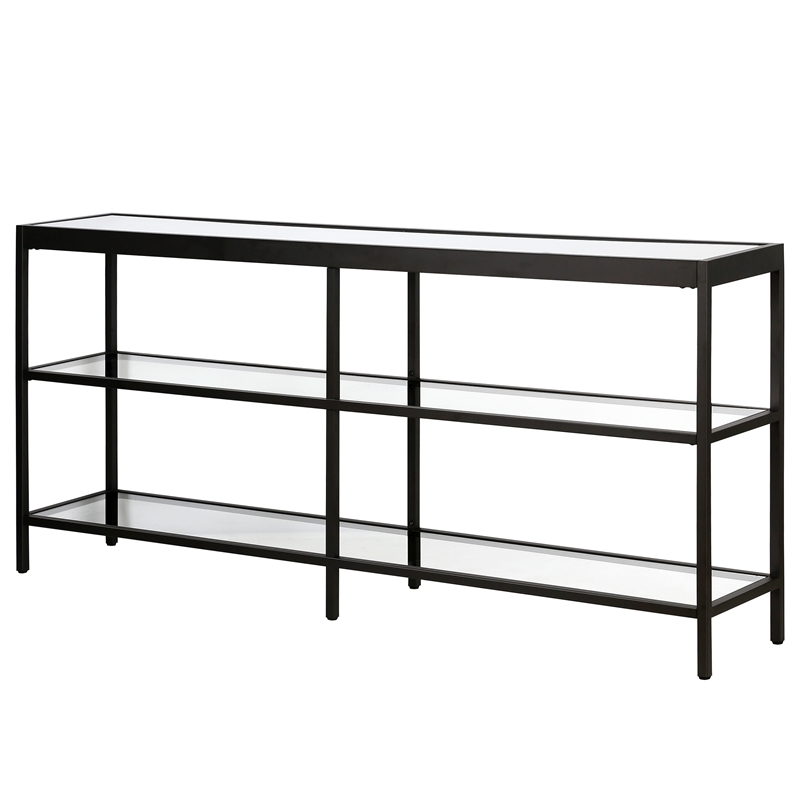 Pemberley Row Steel Blackened Bronze Console Table Rectangular Tempered Glass 64