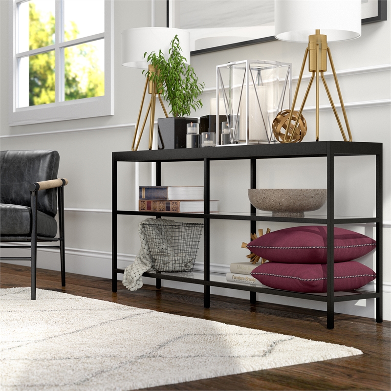 Pemberley Row Steel Blackened Bronze Console Table Rectangular Tempered Glass 64