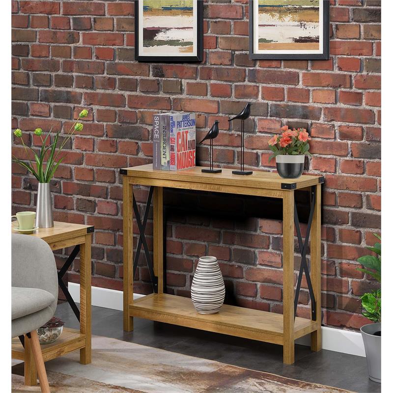 Pemberly Row Farmhouse Console Table Light English Oak Wood Finish