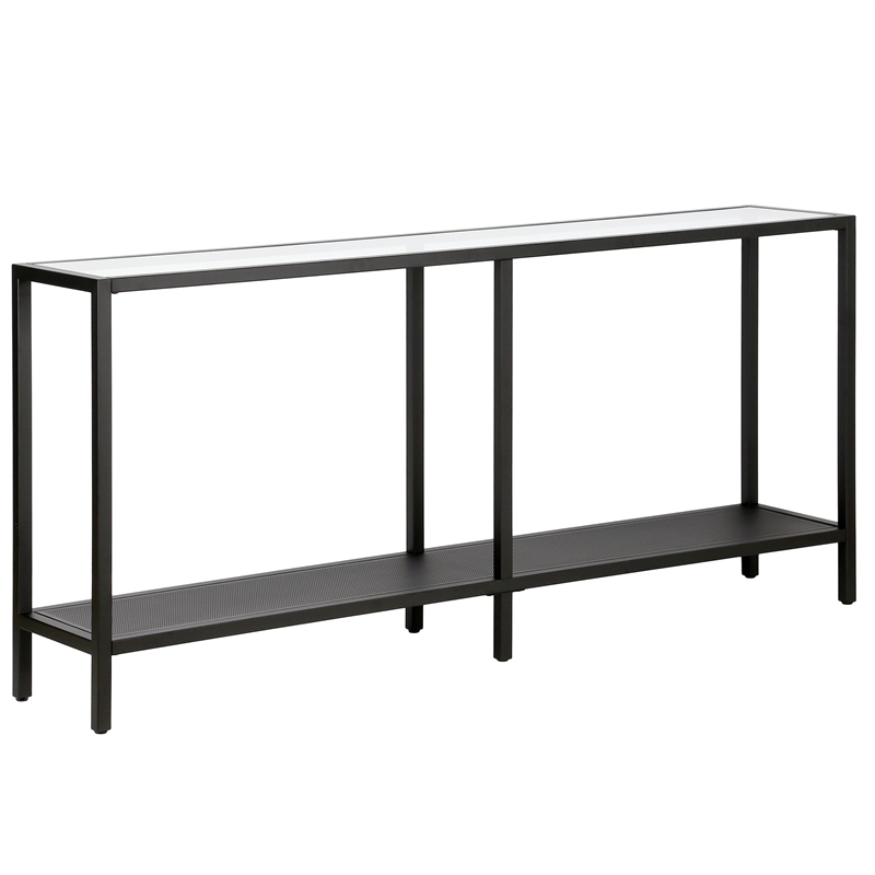 Pemberley Row Tempered Glass Black Bronze Console Table Rectangular Easy Assembly 64