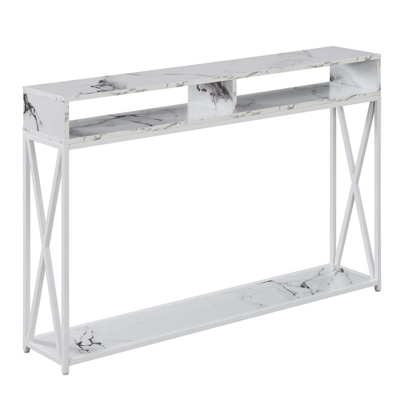 Pemberly Row Modern Deluxe Console Table with Shelf in White Wood Finish